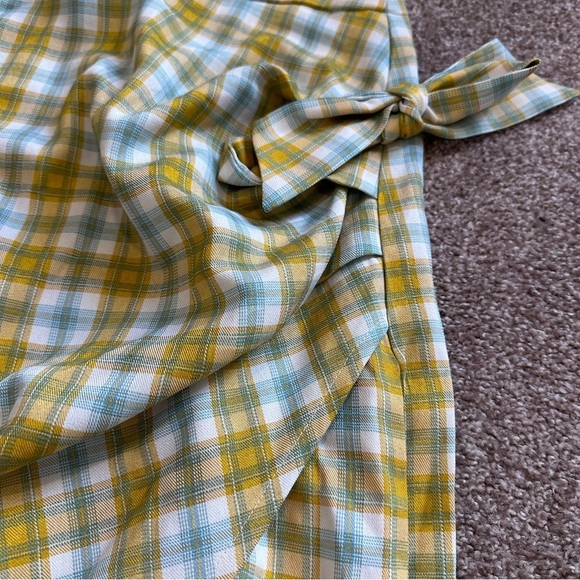 Cider Yellow White Plaid Bow Side Midi Skirt Women’s Plus Size 2X Twee Academia - Picture 10 of 16